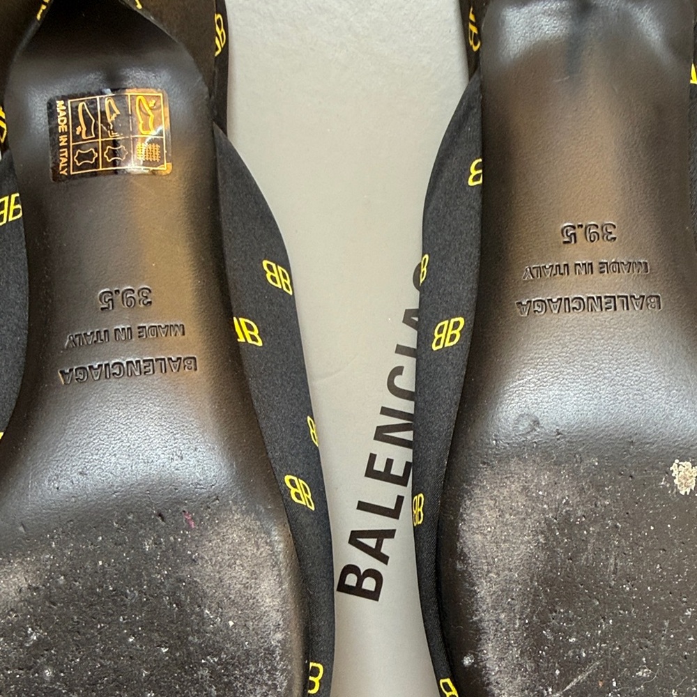 Balenciaga Knife Kitten-heel Mules In Logo-print Black Satin, size 39.5 - Picture 3 of 6